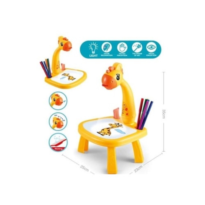 Set de pictura si desen, masa de desen Montessori cu proiector, galben, pentru copii