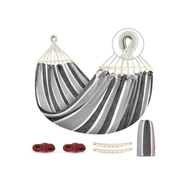 Hamaca portabila pentru camping, Gertiz, gri si alb, 220x150cm