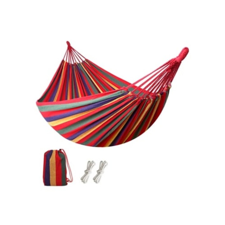 Hamac portabil Gertiz din bumbac pentru camping, rosu, 200x150cm