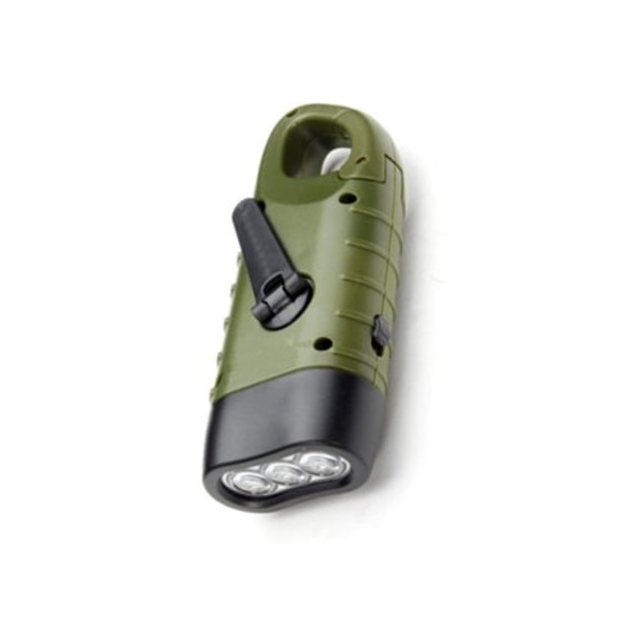 Lanterna cu manivela, alimentata solar, LED, pentru camping, cu clip pentru rucsac, pentru vreme nefavorabila