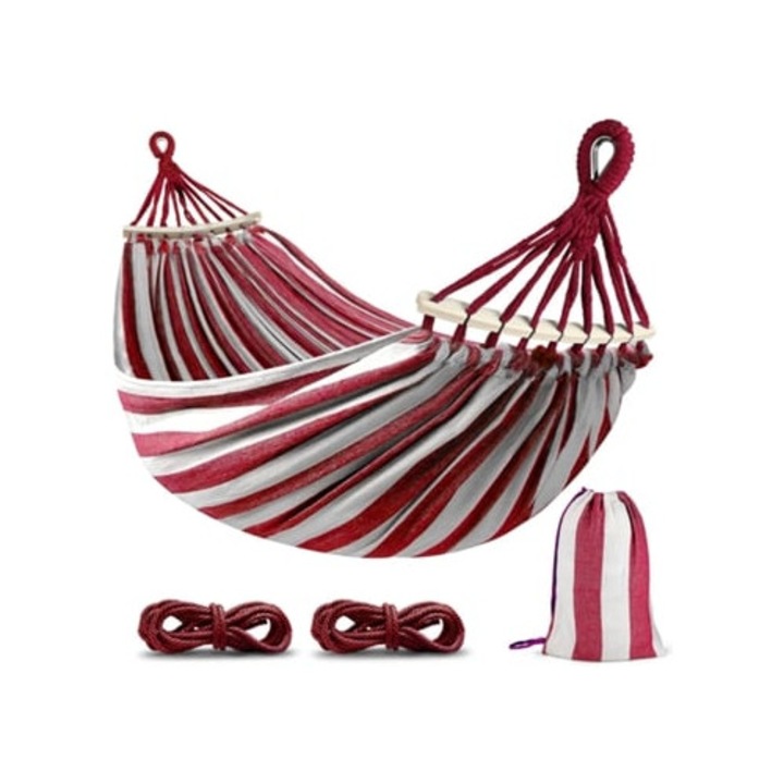 Hamaca portabila pentru camping, Gertiz, rosu si alb, 220x150cm