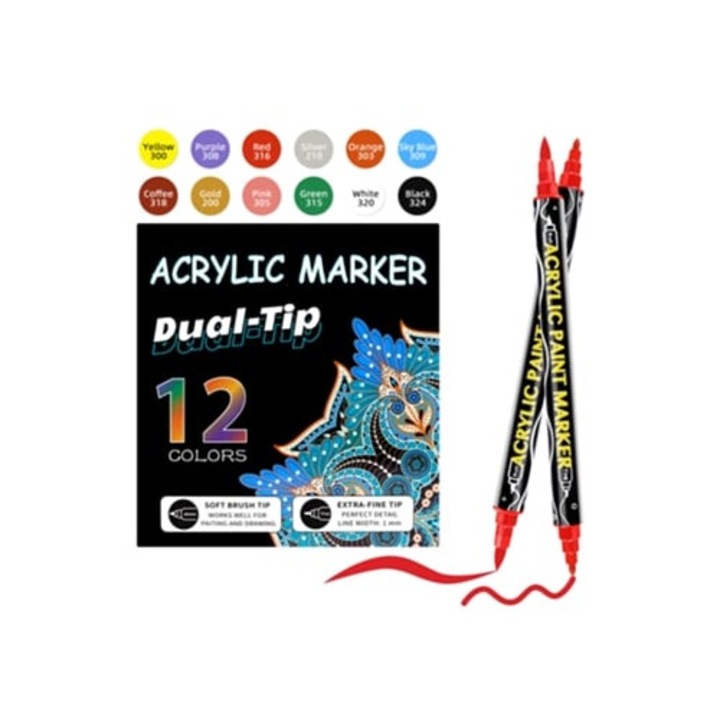 Set 12 markere duble, acrilice, multicolor