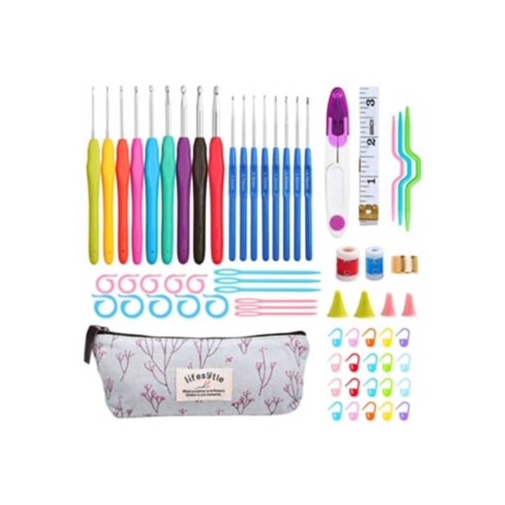 GERTIZ horgolókészlet, 58 darab, kék