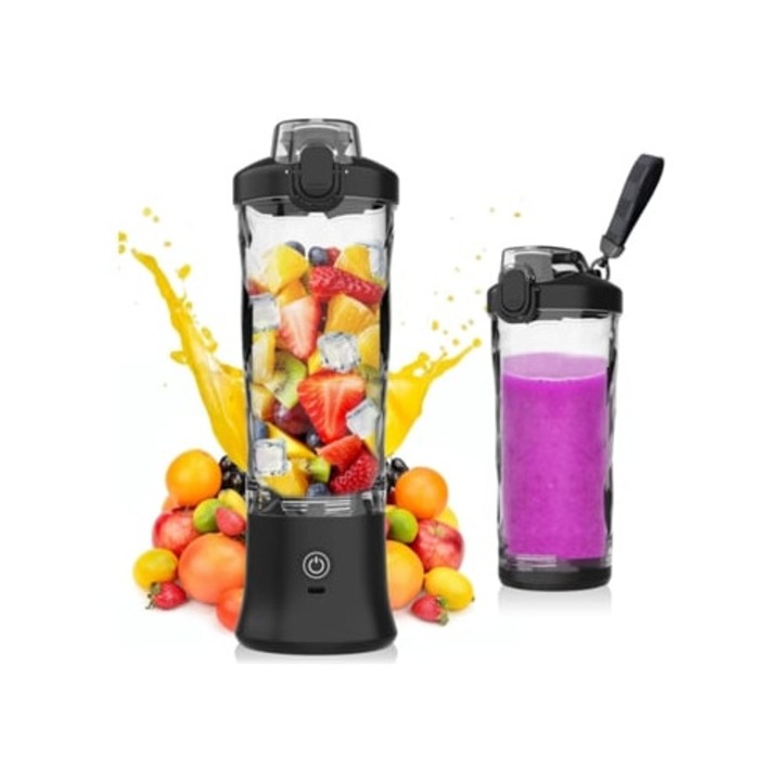 Преносим блендер за шейкове и смутита, 600мл, черен