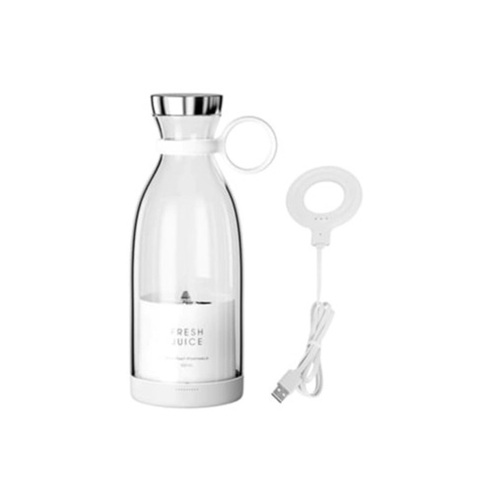 Blender personal 350ml, storcator de fructe si legume, incarcator magnetic alb