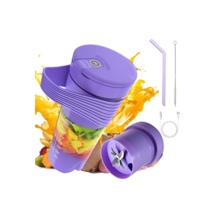 Blender portabil pentru smoothie-uri, 460ml, violet