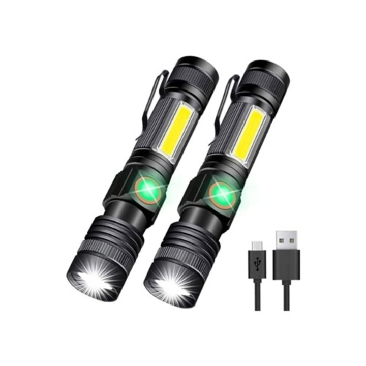 Set de lanterne LED reincarcabile, 3 moduri, impermeabile, 2 bucati