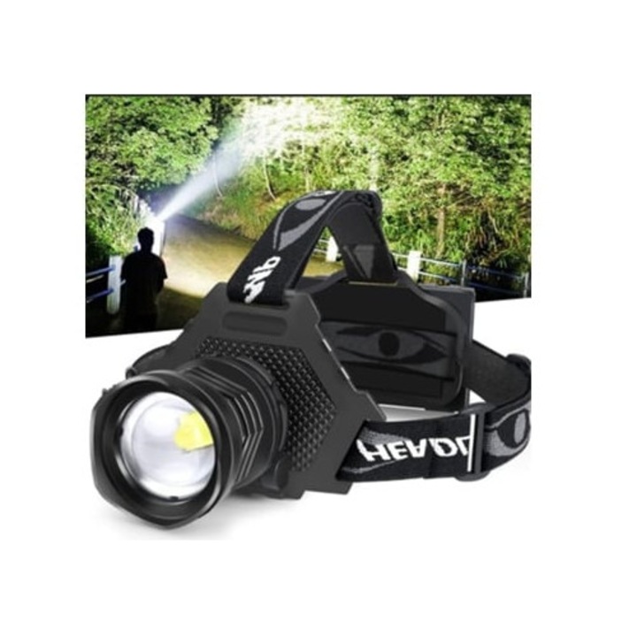 Lanterna P70 Zoom 1000 Lumeni USB Reincarcabila Montata pe Cap, 5 Moduri