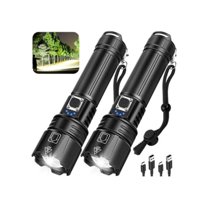 Set de lanterne LED reincarcabile 90000 lumeni, 5 moduri, Gertiz, 2 bucati