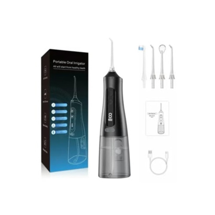 Hordozható szájzuhany, 310ml, fekete