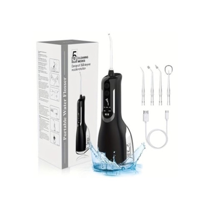 GERTIZ szájzuhany, 360°-ban forgatható fúvóka, fogtisztítás, fekete