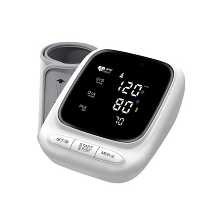 Дигитален апарат за измерване на кръвно налягане за ръка, с LED дисплей, бял