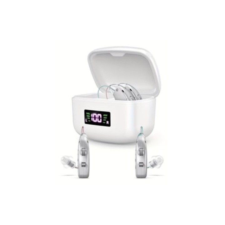 Aparate auditive digitale, reincarcabile, cu anulare a zgomotului, argintiu