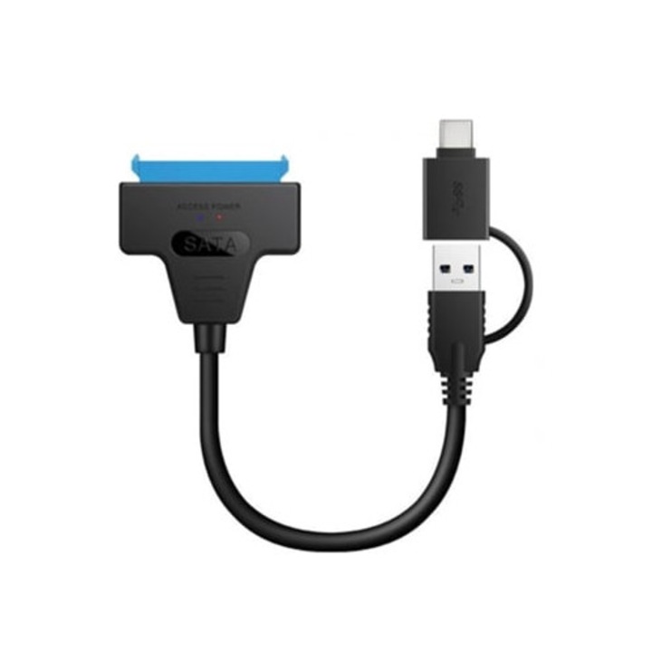 SATA адаптерен кабел, 22 пина, за SSD, Type C/USB 3.0, черен