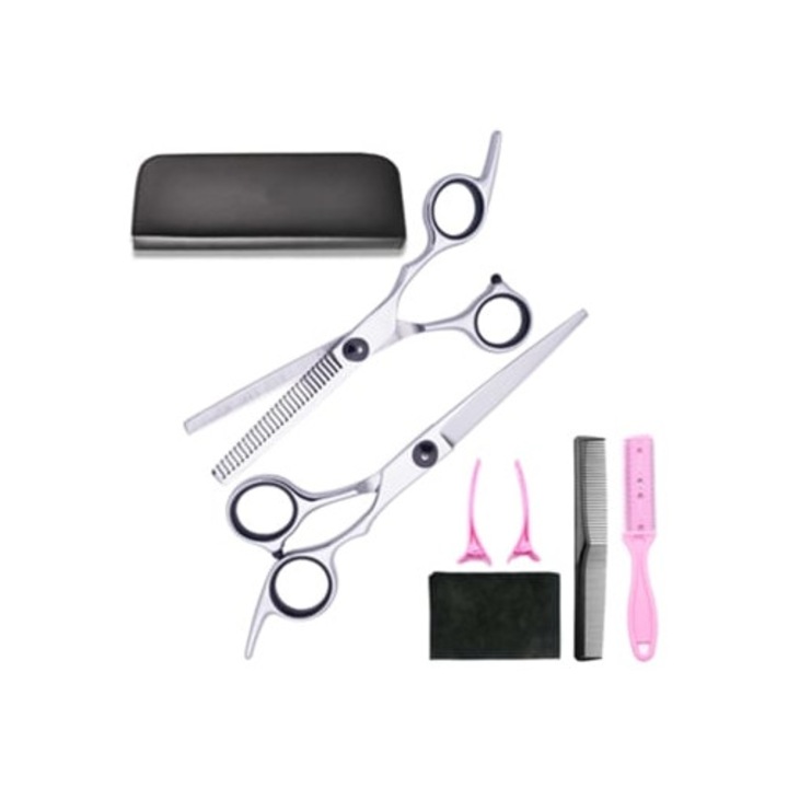 Set de 8 foarfeci de tuns, inox, negru