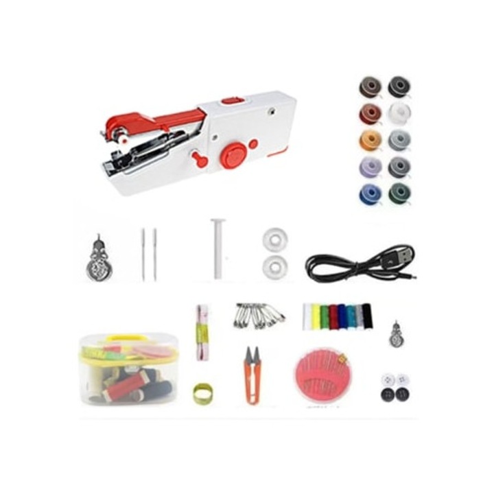 Masina de cusut electrica, GERTIZ, mini, portabila, rosie