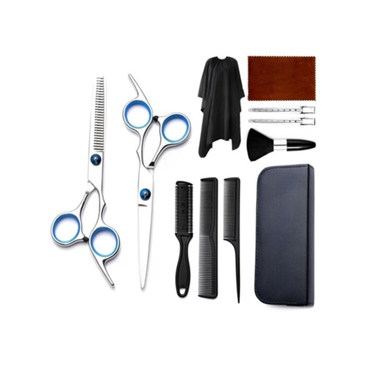 Set foarfeci de tuns, 11 piese, inox, argintiu