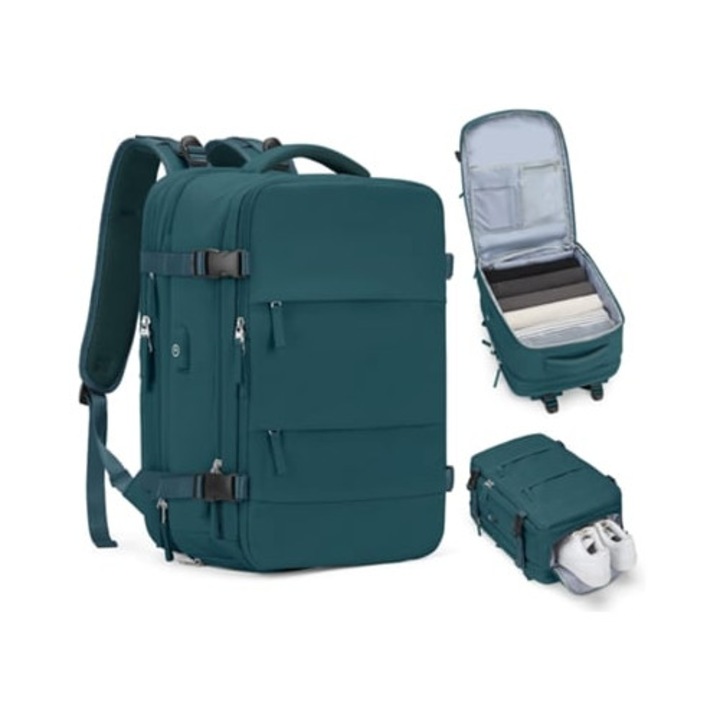 Sport hátizsák, vízálló, nagy kapacitású, sötétzöld, USB porttal