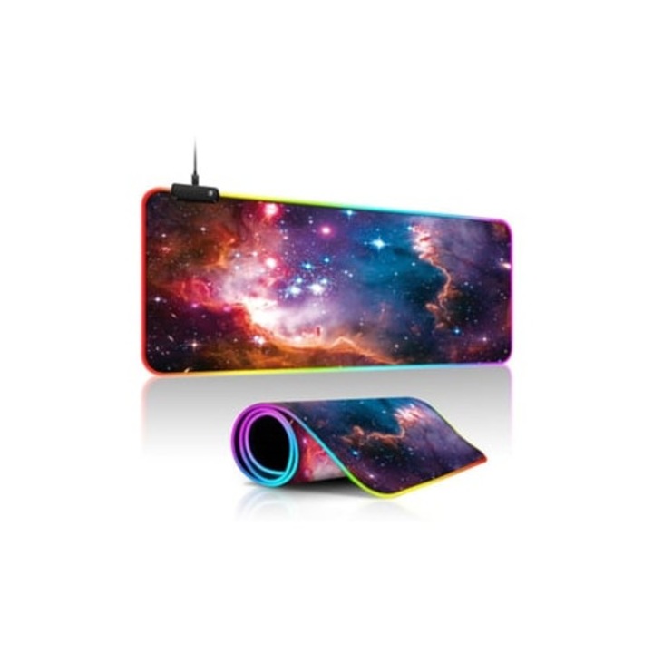 Mousepad LED mare iluminat cer stelar, baza din cauciuc antiderapant, 30x60x0.4cm