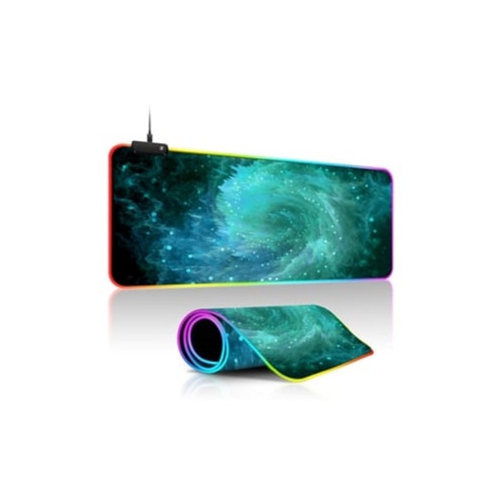Mousepad iluminat LED mare, cer instelat, baza din cauciuc antiderapant, 30x90x0.4cm