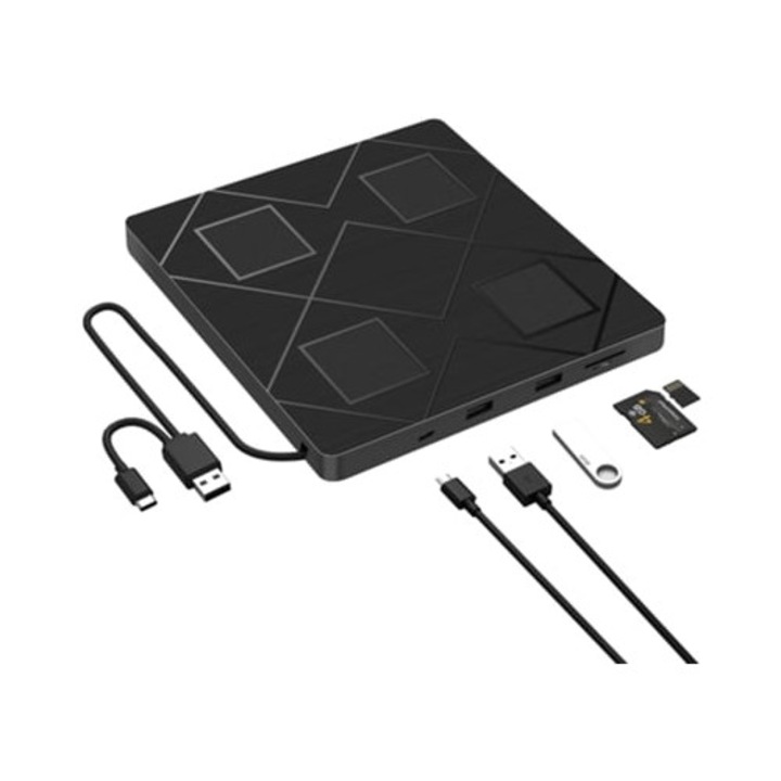 Unitate optica externa, 5 in 1, DVD/CD, USB 3.0, slot pentru card SD/TF
