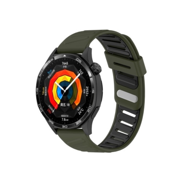 Bratara pentru smartwatch Huawei Watch GT5 46mm, doua tonuri, silicon, verde si negru