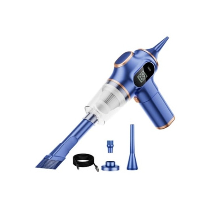 Aspirator auto GERTIZ Mini, 120W, putere mare, cu display numeric, albastru