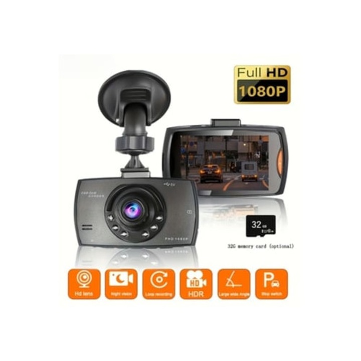 Camera auto DVR Gertiz, 2.4" ecran IPS, viziune nocturna IR, inregistrare continua, unghi larg