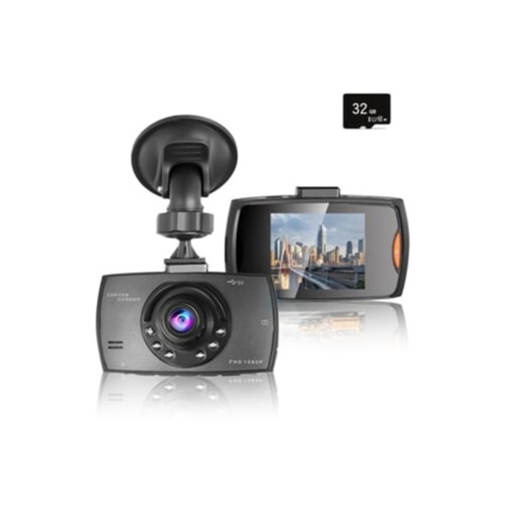 Camera auto DVR, HD 1080P, 32GB, vizibilitate nocturna infrarosu, unghi larg 140, ecran IPS 2.4 inch