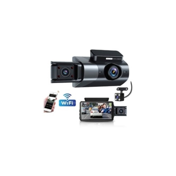 Camera auto DVR 3 camere, HD 1080p, ecran 3 inch, inregistrare continua