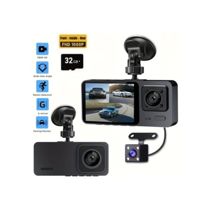 Camera auto DVR 1080p, inregistrare multi-unghi, vizibilitate nocturna, ecran IPS 2-gen.