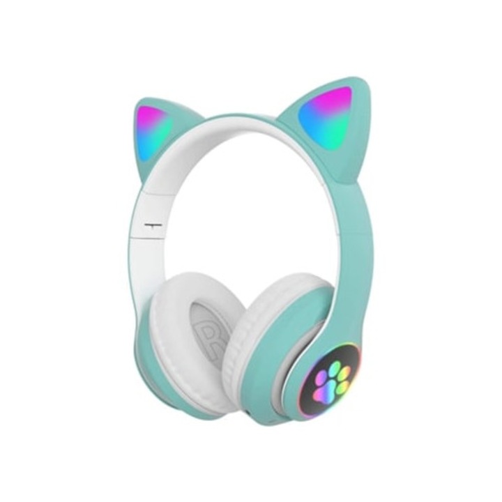 Casti PC cu urechi de pisica, iluminare LED, wireless, pentru gaming