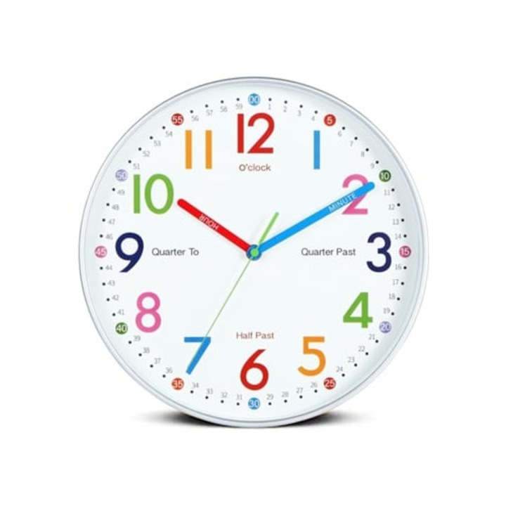 Gertiz 12 hüvelykes dekoratív óra, színes analóg óra, ezüst