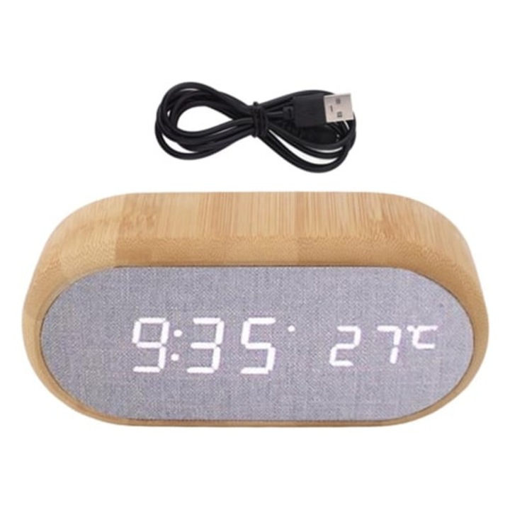 Ceas de birou Gertiz, ceas alarma din lemn, 3 niveluri de luminozitate, multicolor