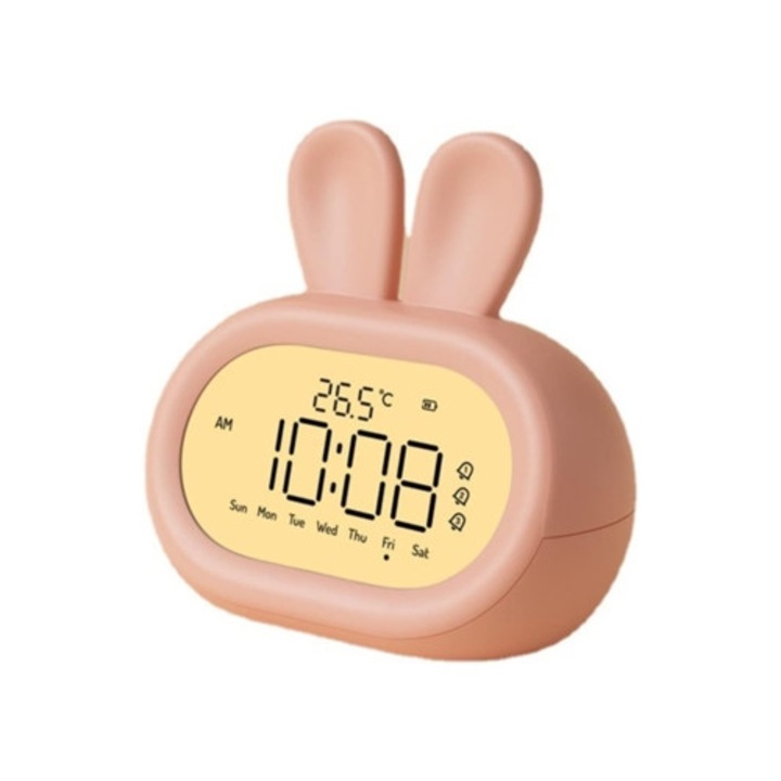 Gertiz digitális dekorációs óra, éjszakai fénnyel és állítható hangerővel rendelkező ébresztőóra, fehér