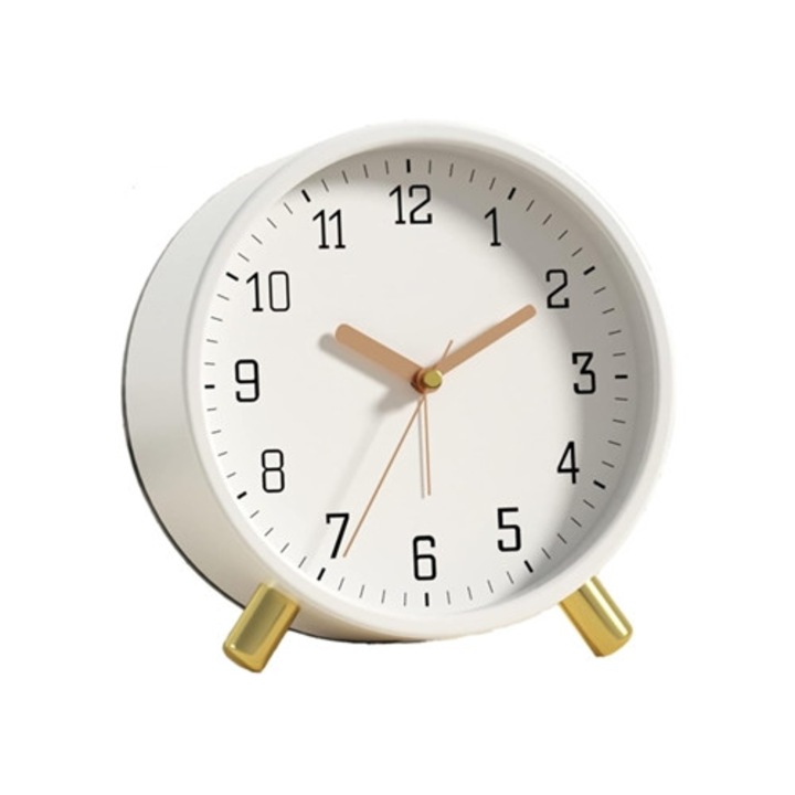 Kisméretű, analóg, nem ketyegő asztali óra, 4.5 hüvelyk, fehér