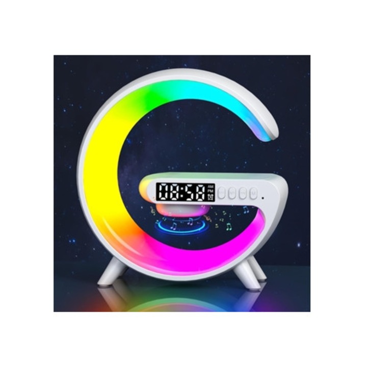 Dekoratív Gertiz óra vezeték nélküli töltéssel, Bluetooth hangszóróval, éjszakai fénnyel, 15W