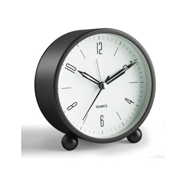 Gertiz dekoratív óra, ébresztővel, 4 hüvelykes, szuper csendes, fekete