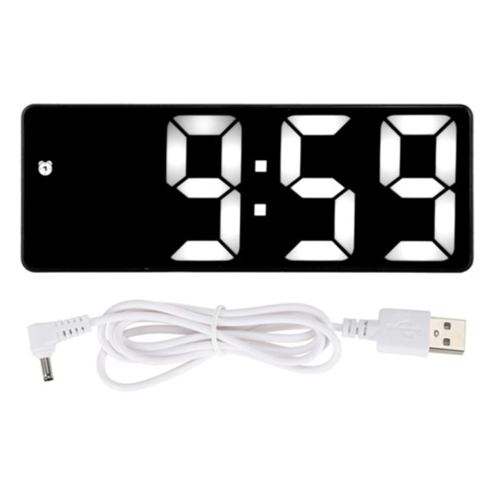Ceas decorativ digital cu LED, model Gertiz, negru, reincarcabil prin USB