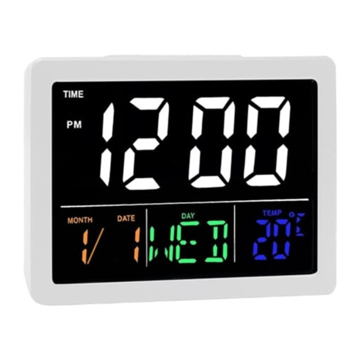 Gertiz dekoratív óra nagy színes LCD kijelzővel, szundi funkcióval, hőmérséklet kijelzéssel, dátummal, idővel