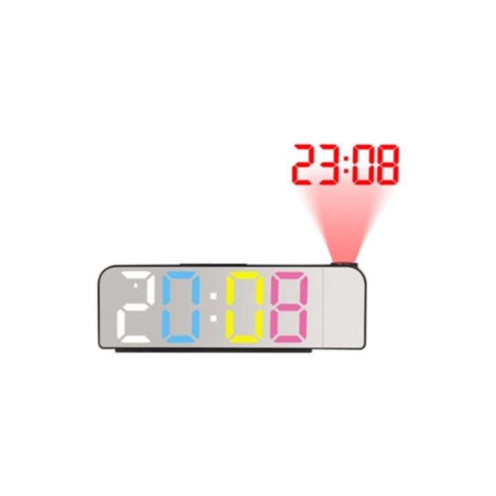 LED-es projekciós dekoratív óra, USB töltés, G01, hálószobába