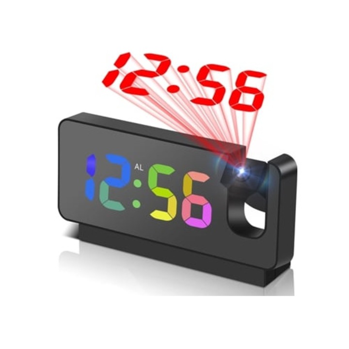 Dekoratív óra projektorral, Gertiz, LED, színes számjegyek, 180°-os elforgatás