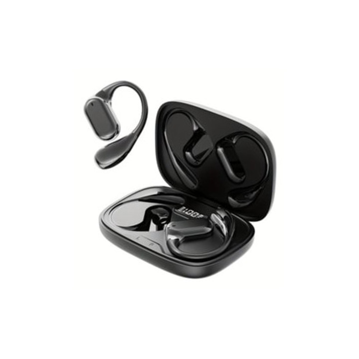 Gertiz True Wireless fülhallgató töltőtokkal és digitális kijelzővel, fekete