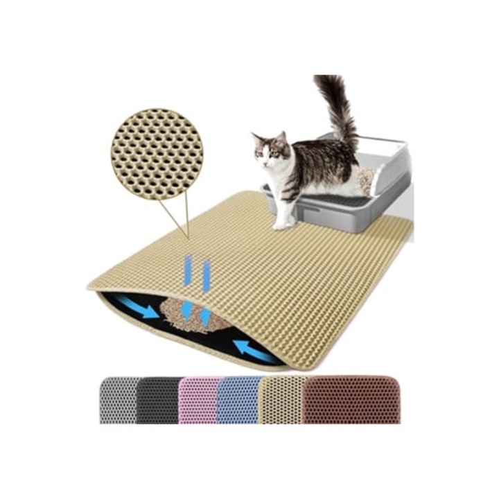 Covor pentru litiera dublu strat, impermeabil si lavabil, khaki, 45x60cm