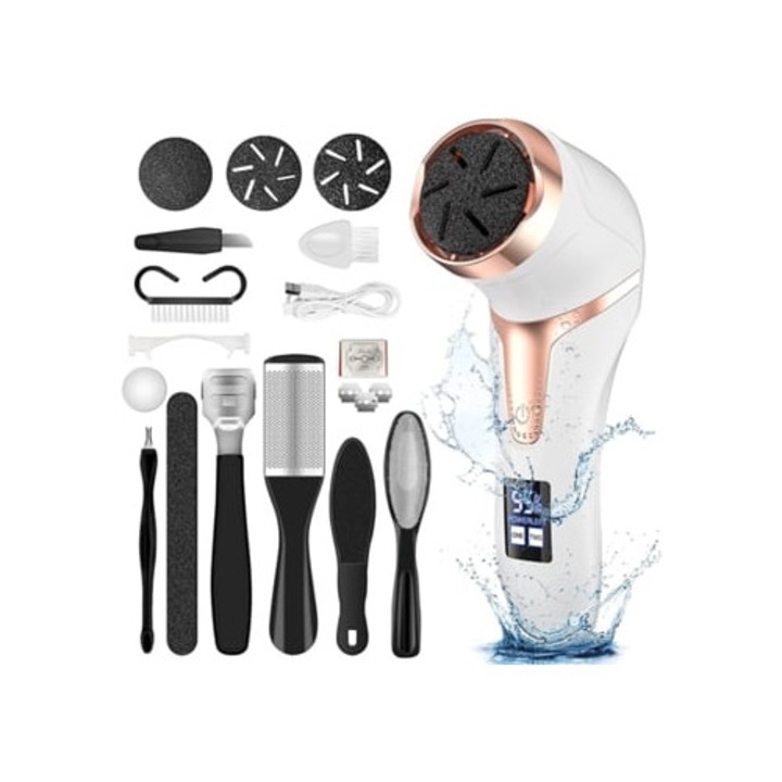 Pila cosmetica electrice pentru picioare, 2 viteze, alb, cu display LCD