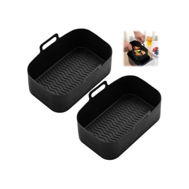 Set de 2 covorase de copt din silicon pentru friteuza cu aer, negru