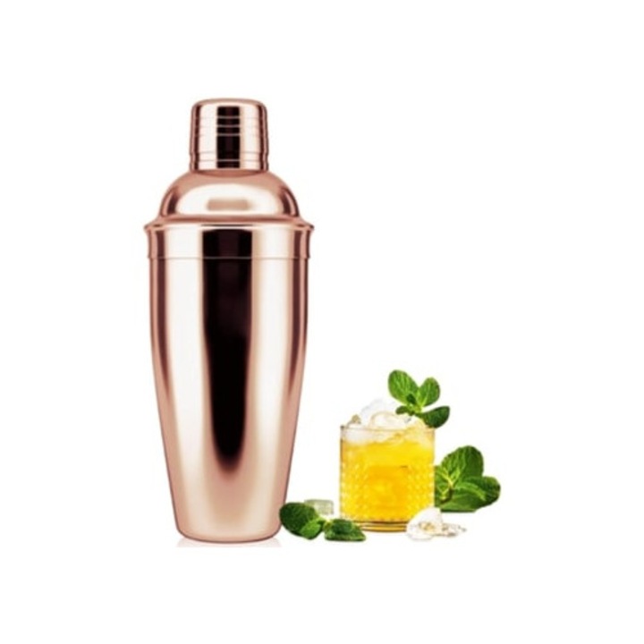 Shaker cocktail 750ml cu sita integrata, unelte de barman din otel inoxidabil, roz aurie