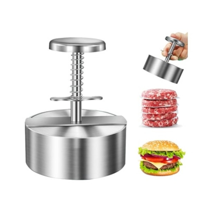 Presa pentru burgeri din otel inoxidabil ajustabila, 8cm