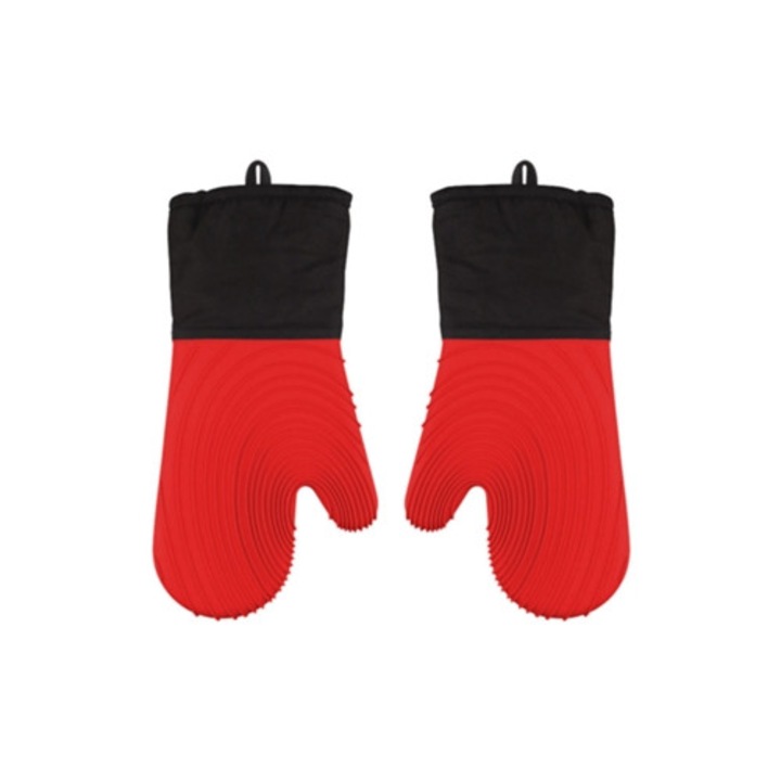 Konyhai kesztyűk, Gertiz, égésgátló és csúszásmentes szilikon, piros, 1 pár