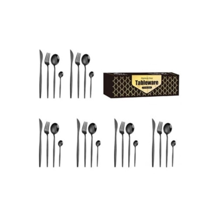 Set tacamuri din otel inoxidabil GERTIZ, 24 unitati, negru